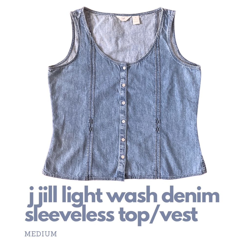 Vintage 90s J. Jill - Light Wash Denim Sleeveless Top/Vest - Women's Size Medium